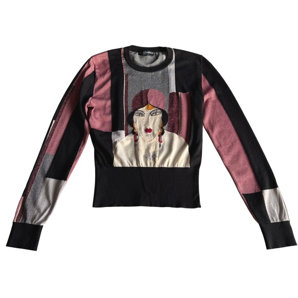 Dolce & Gabbana Intarsia Cashmere Blend Art Deco Graphic Metallic Sweater sz 48 - Picture 1 of 11